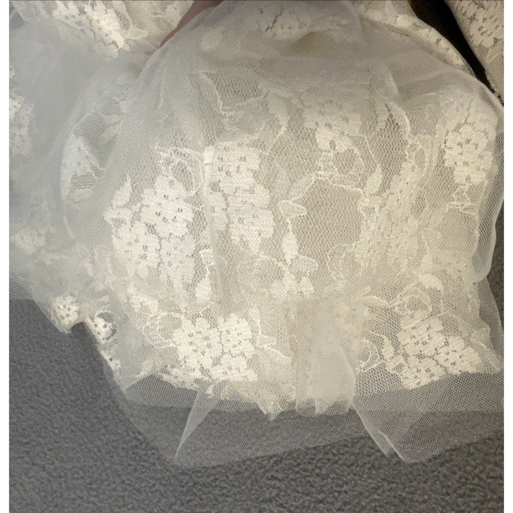 Mac Duggal One Shoulder Formal Gown Illusion Lace Feathered Size XS Ivory Bridal - Picture 12 of 13